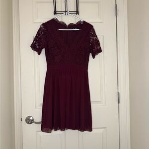 Lulu's Wine Lace Bodice Mini Dress